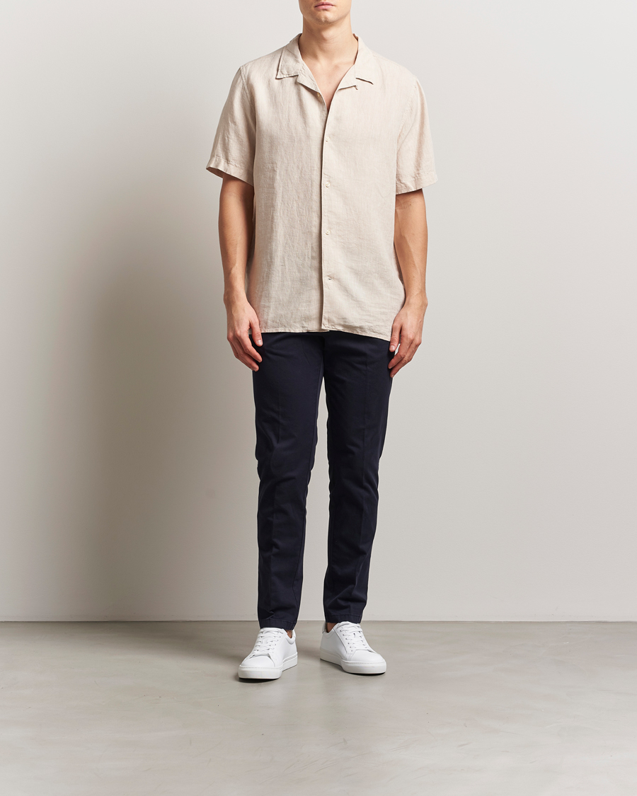 Herre | Skjorter | KnowledgeCotton Apparel | Short Sleeve Linen Resort Shirt Light Feather Grey
