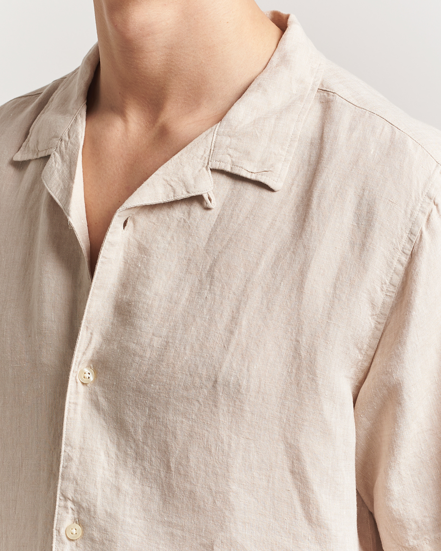 Herre | Skjorter | KnowledgeCotton Apparel | Short Sleeve Linen Resort Shirt Light Feather Grey