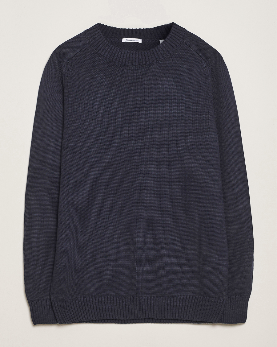 Herre | Trøjer | KnowledgeCotton Apparel | Plain Knitted Cotton Crewneck Night Sky