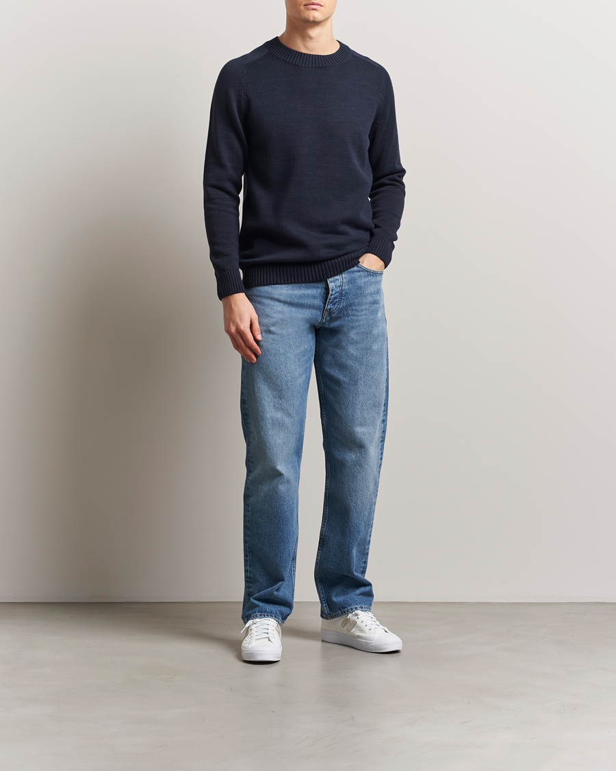 Herre | Trøjer | KnowledgeCotton Apparel | Plain Knitted Cotton Crewneck Night Sky
