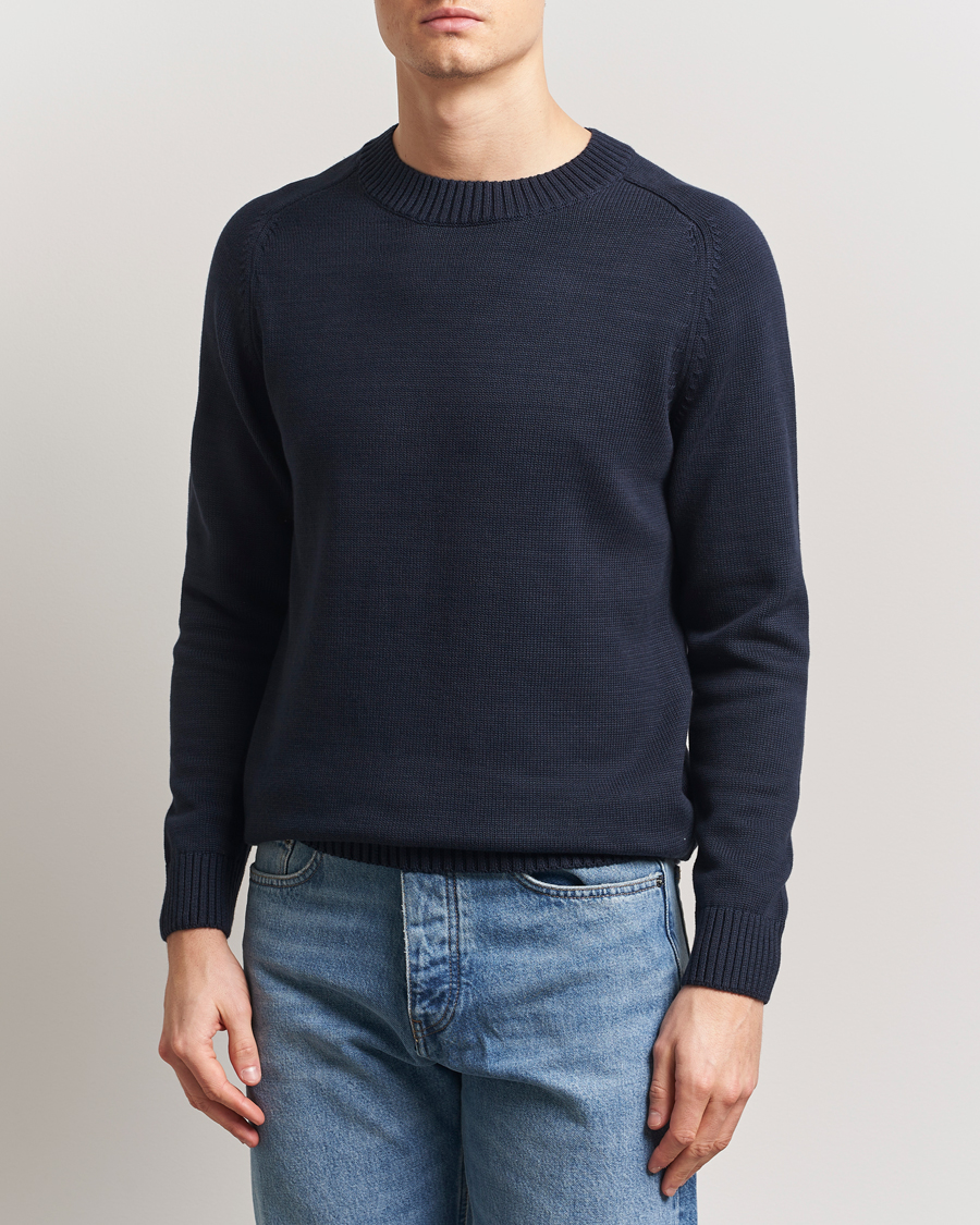Herre | Trøjer | KnowledgeCotton Apparel | Plain Knitted Cotton Crewneck Night Sky