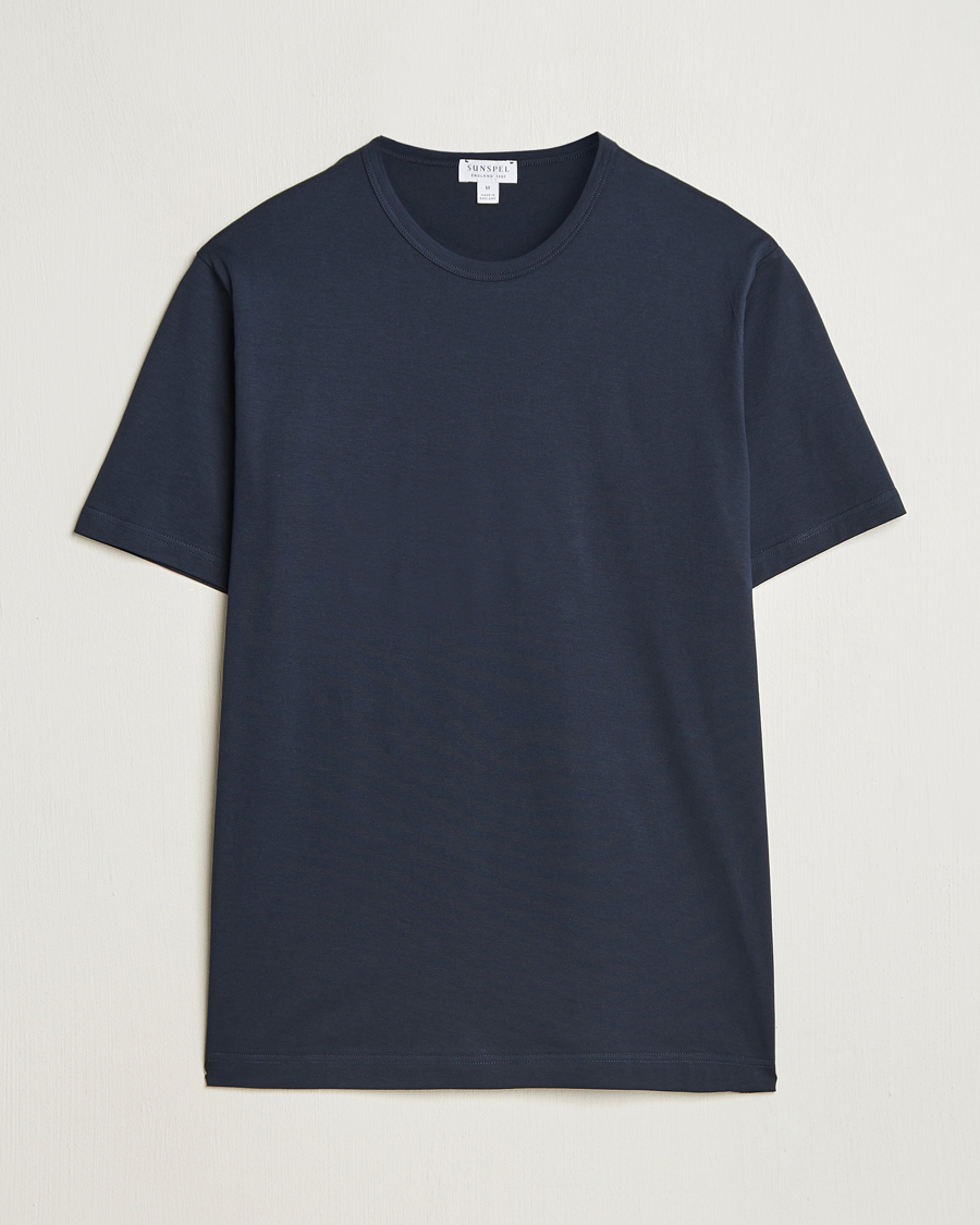 Herre | T-Shirts | Sunspel | Crew Neck Q82 Cotton T-Shirt Midnight Navy