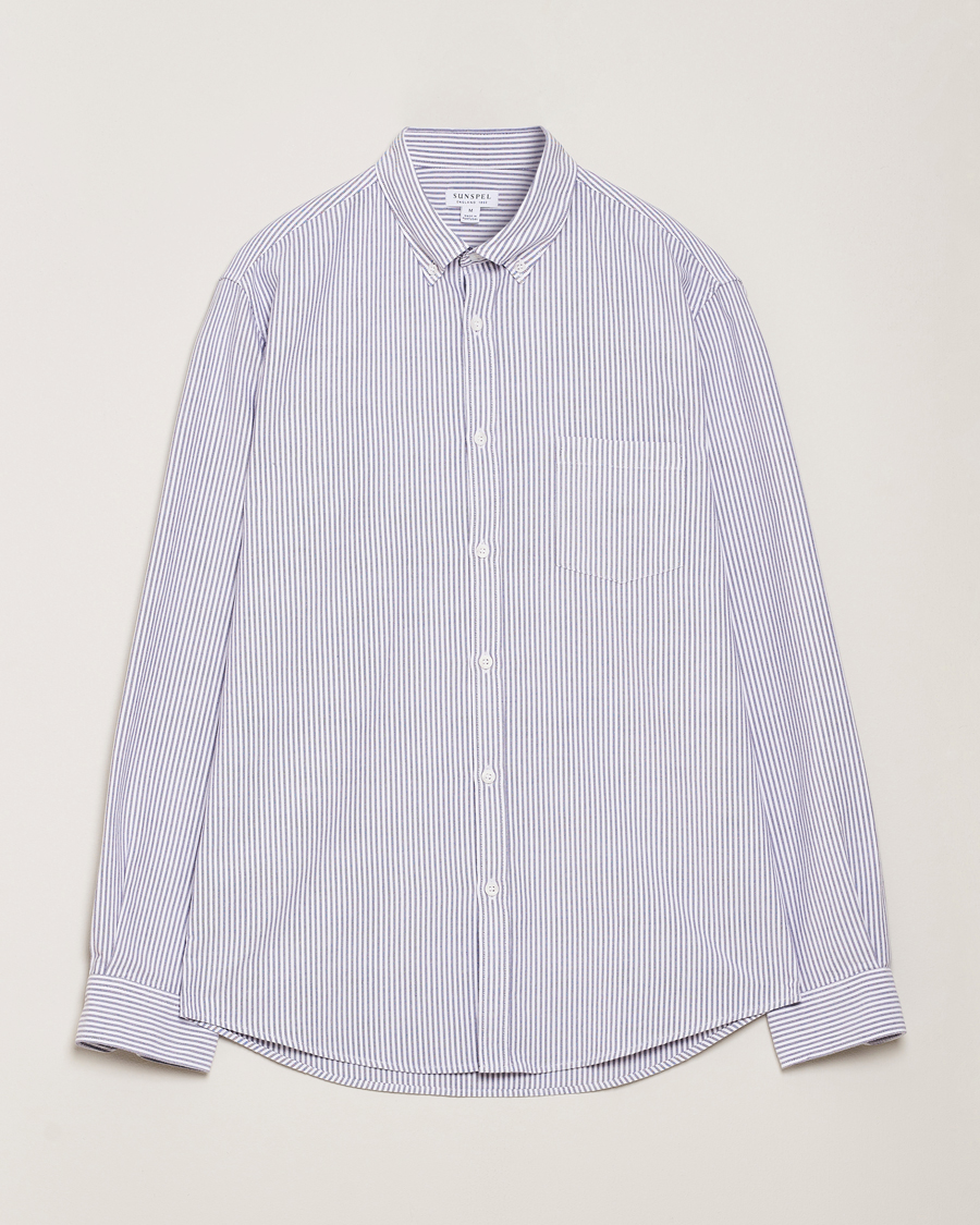 Herre | Skjorter | Sunspel | Striped Oxford Button Down Shirt White/Navy