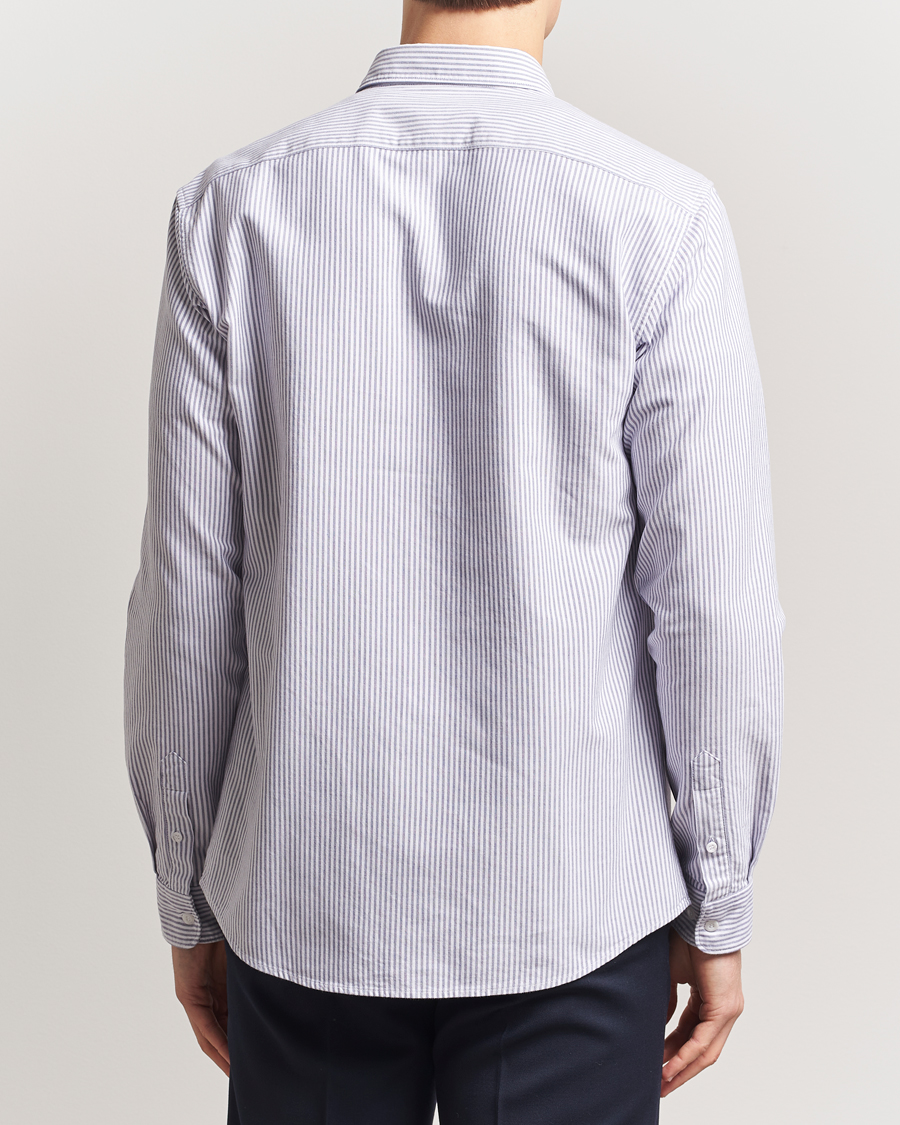 Herre | Skjorter | Sunspel | Striped Oxford Button Down Shirt White/Navy