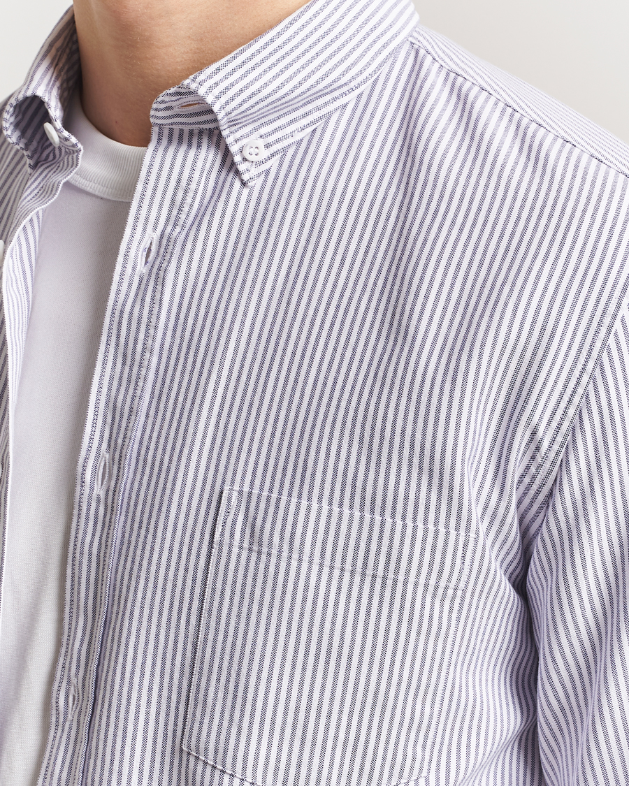 Herre | Skjorter | Sunspel | Striped Oxford Button Down Shirt White/Navy