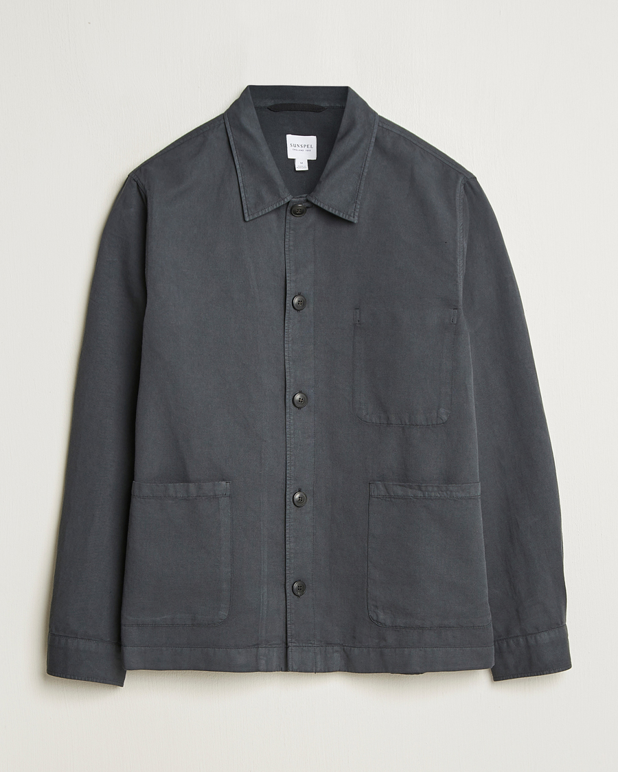 Herre | Skjorter | Sunspel | Twin Pocket Cotton/Linen Jacket Charcoal