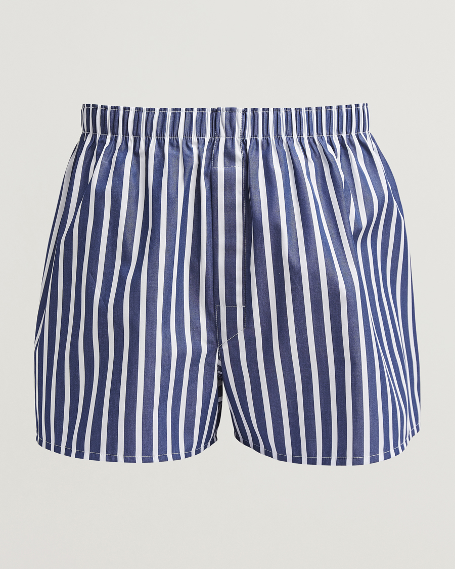 Herre | Undertøj | Sunspel | Classic Woven Cotton Boxer Shorts Navy/White Stripe