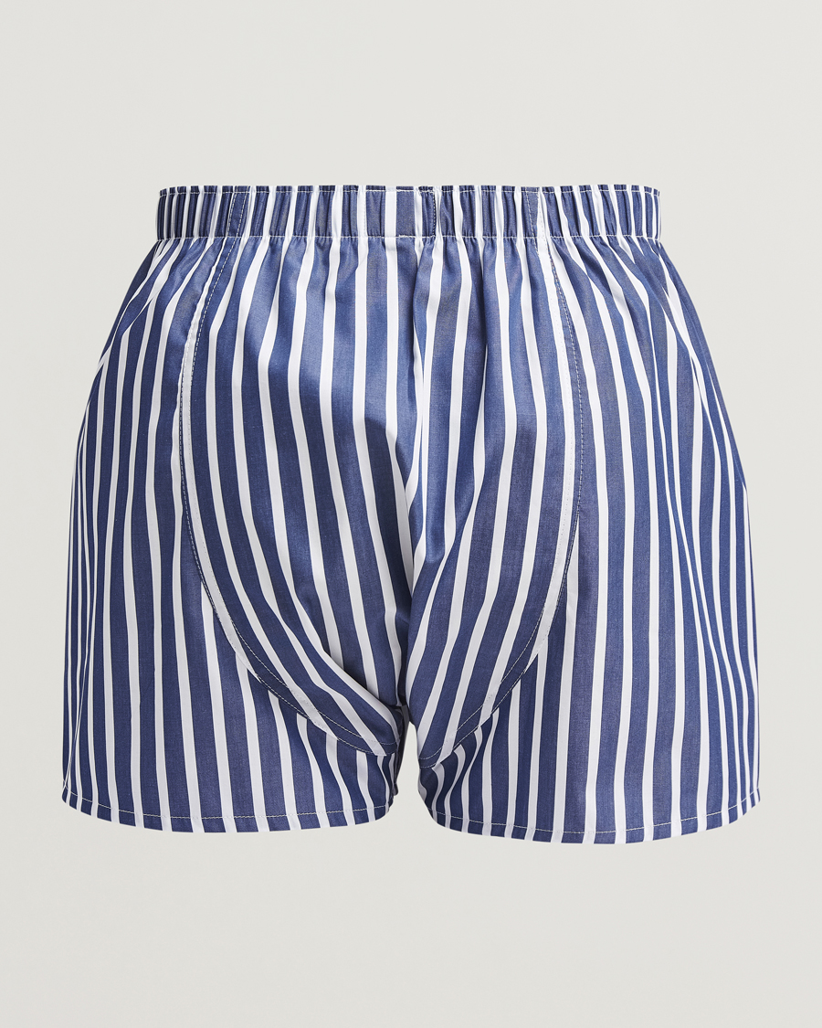 Herre | Undertøj | Sunspel | Classic Woven Cotton Boxer Shorts Navy/White Stripe