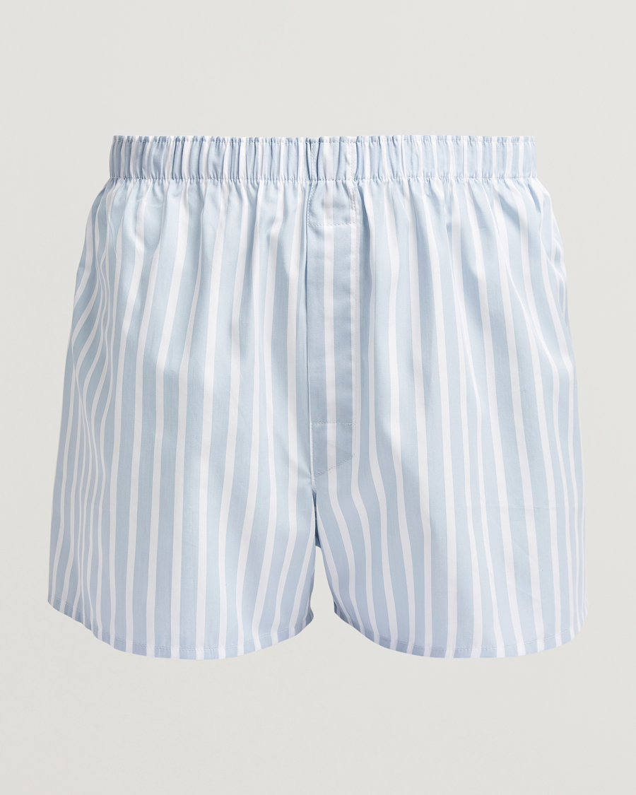 Herre | Undertøj | Sunspel | Classic Woven Cotton Boxer Shorts Sky Blue Barstripe