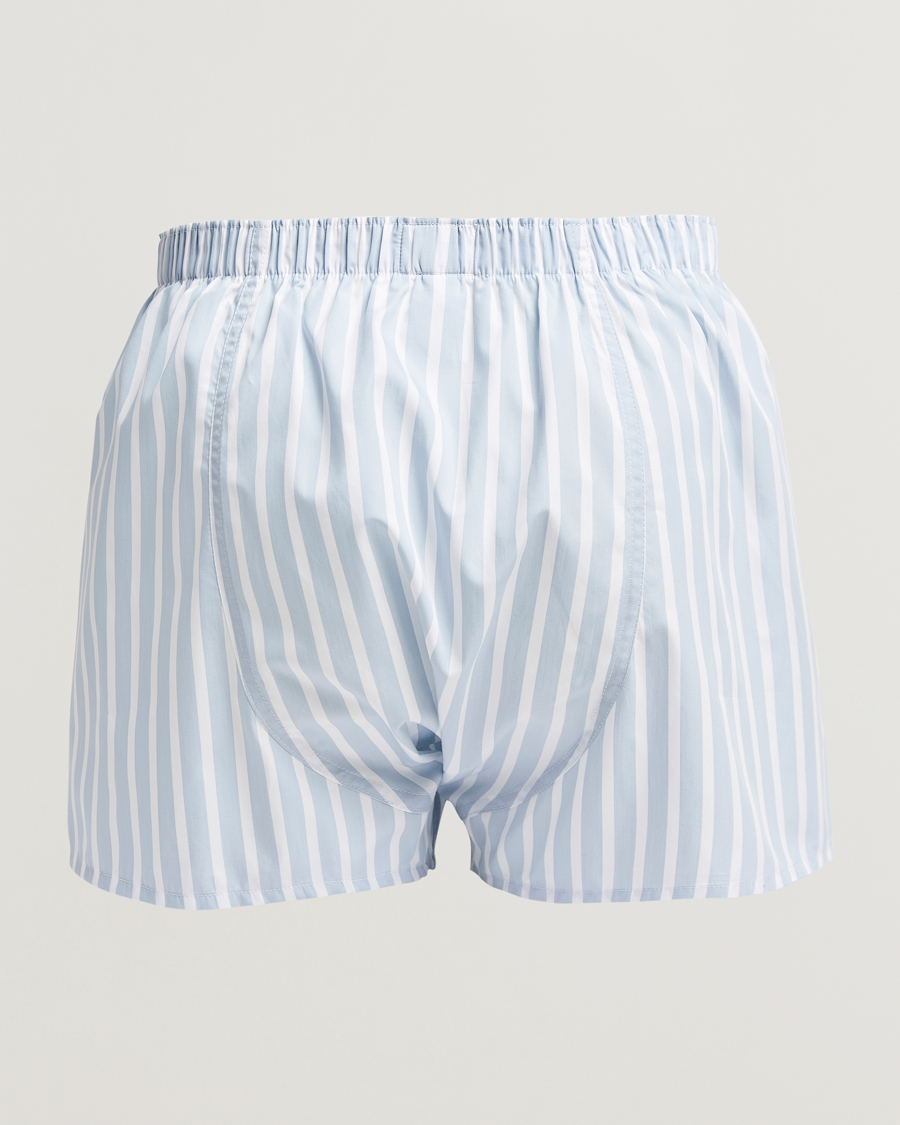 Herre | Undertøj | Sunspel | Classic Woven Cotton Boxer Shorts Sky Blue Barstripe