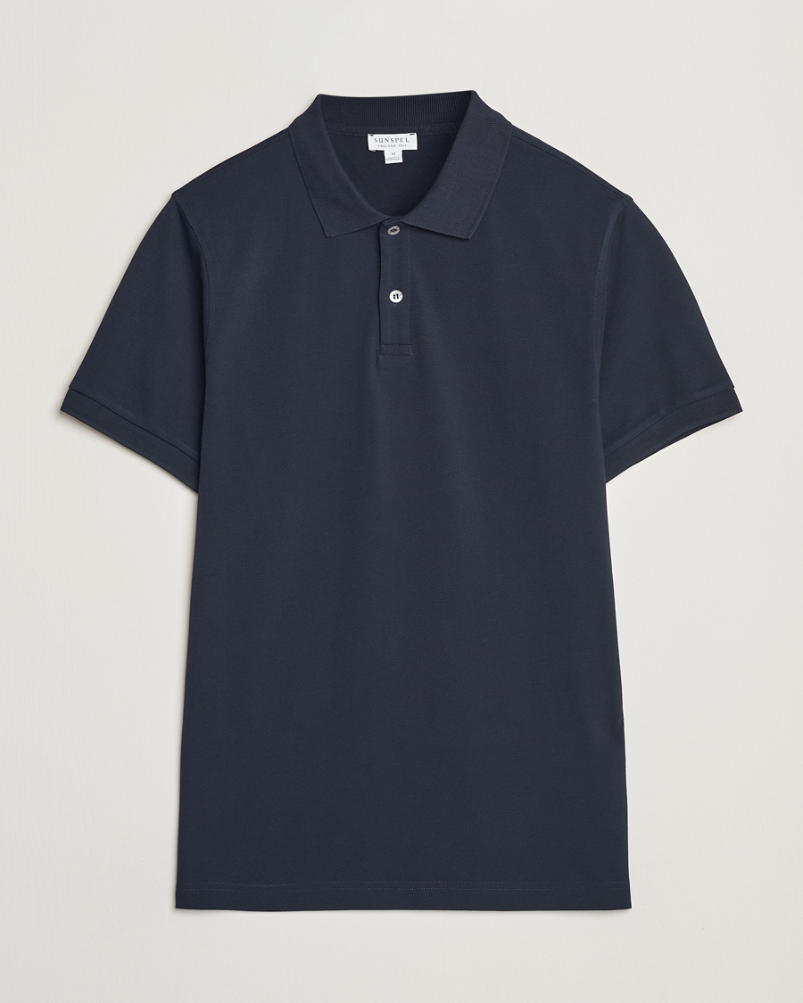 Herre | Polotrøjer | Sunspel | Supima Cotton Short Sleeve Pique Polo Midnight Navy