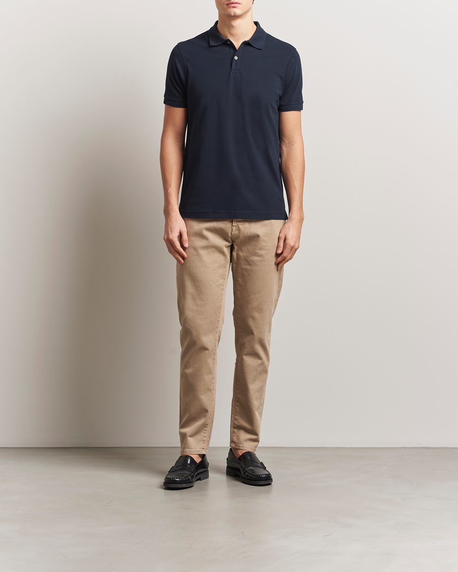 Herre | Polotrøjer | Sunspel | Supima Cotton Short Sleeve Pique Polo Midnight Navy