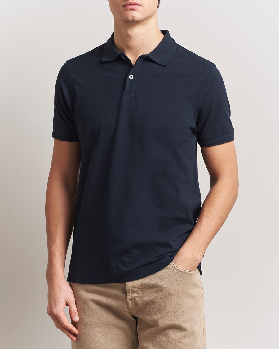 Herre | Polotrøjer | Sunspel | Supima Cotton Short Sleeve Pique Polo Midnight Navy