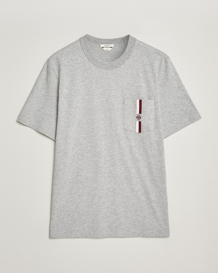 Herre | T-Shirts | Jacob Cohën | Cotton Stripe Logo Pocket T-Shirt Light Grey