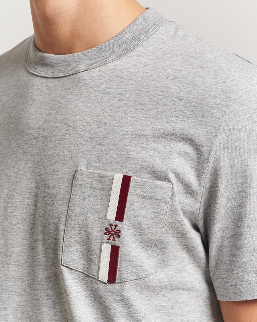 Herre | T-Shirts | Jacob Cohën | Cotton Stripe Logo Pocket T-Shirt Light Grey