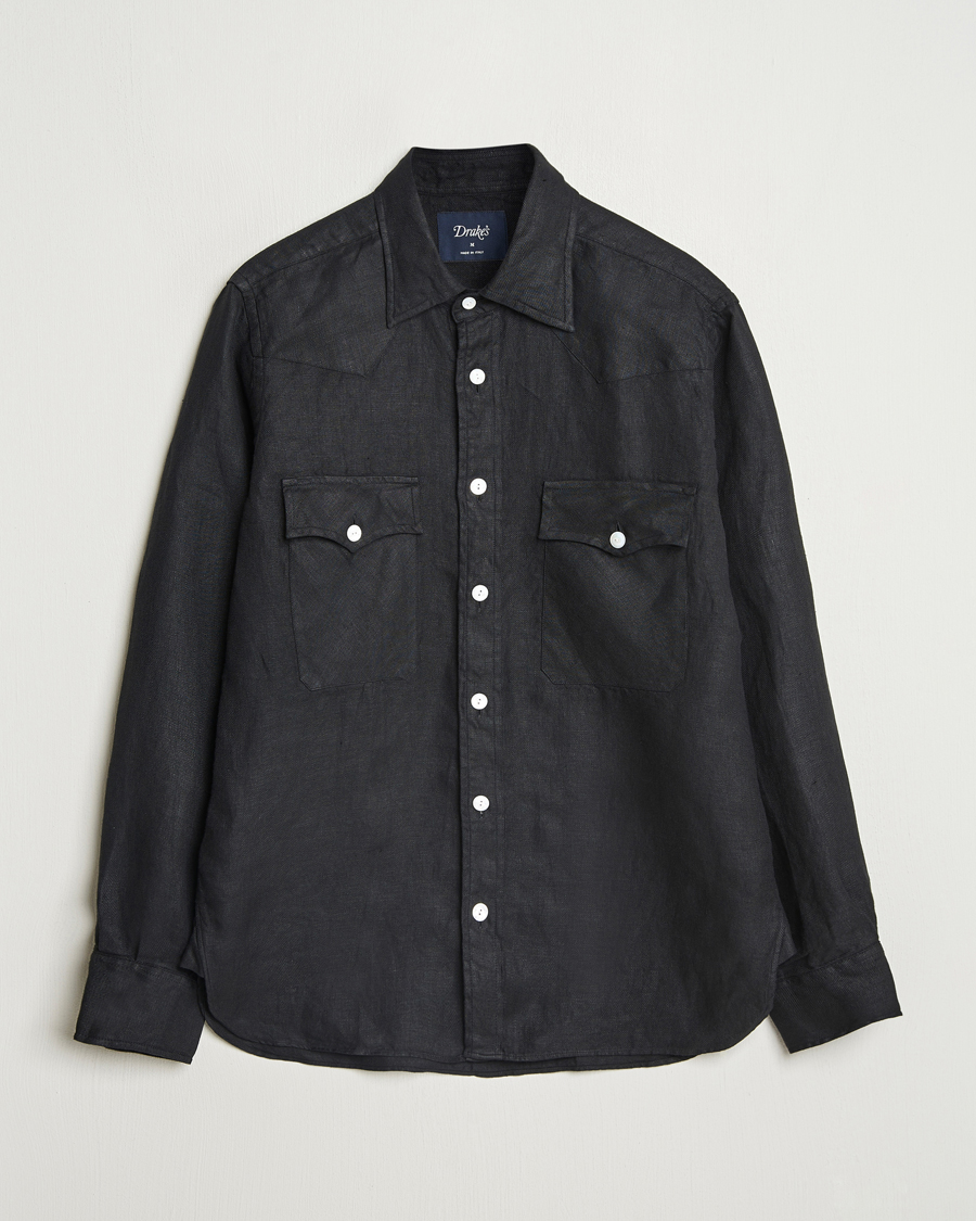 Herre | Skjorter | Drake's | Linen Twill Western Shirt Black