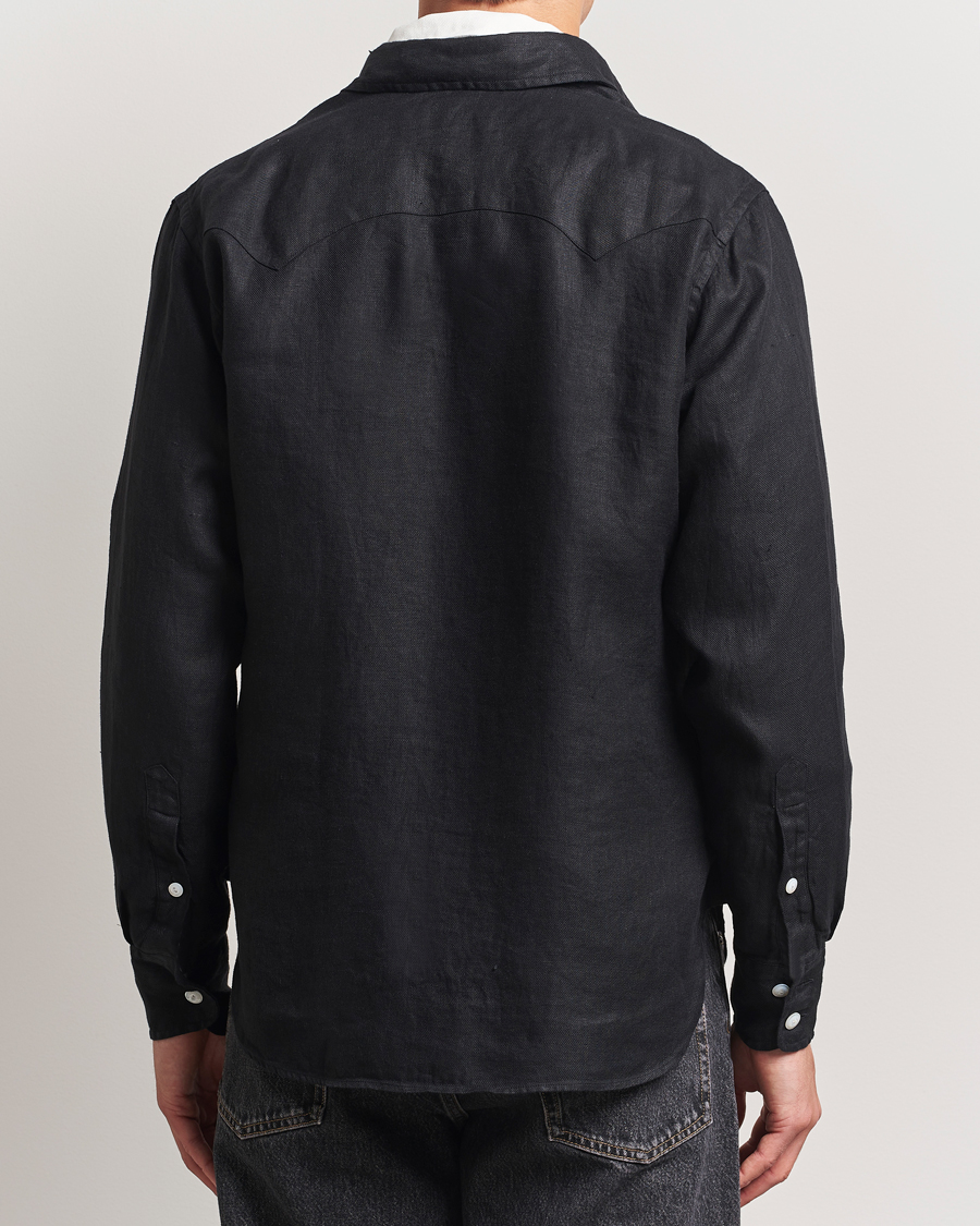 Herre | Skjorter | Drake's | Linen Twill Western Shirt Black