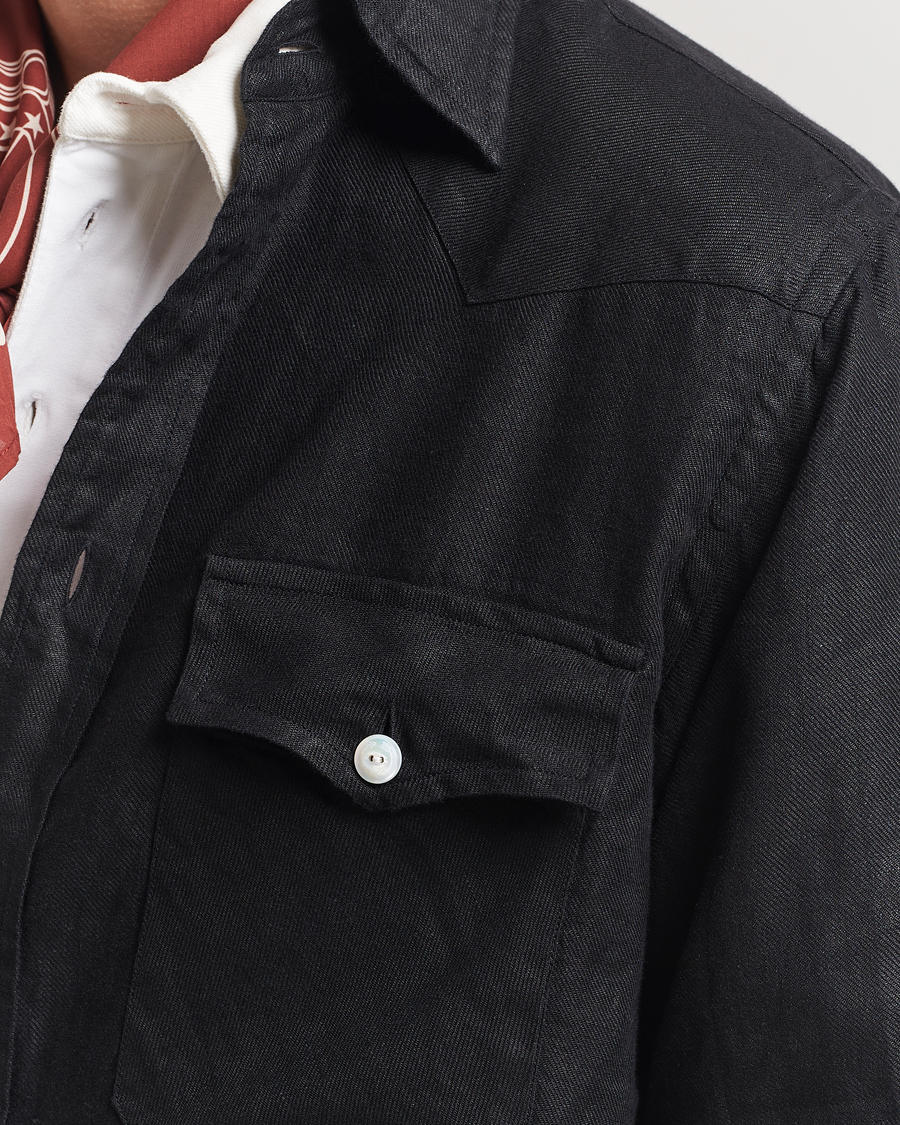 Herre | Skjorter | Drake's | Linen Twill Western Shirt Black