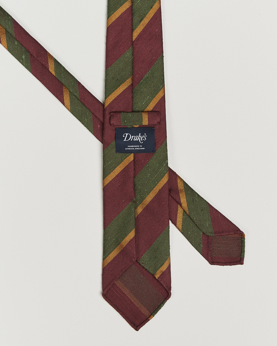 Herre | Slips | Drake's | Shantung Multi Stripe Silk Tie Burgundy