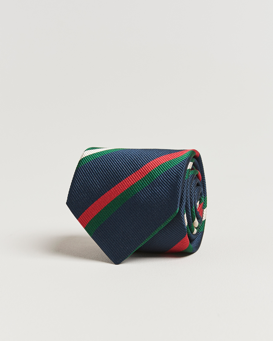 Herre | Drake's Classic Reppe Stripe Silk Tie Navy/Red/Green/White | Drake's | Classic Reppe Stripe Silk Tie Navy/Red/Green/White