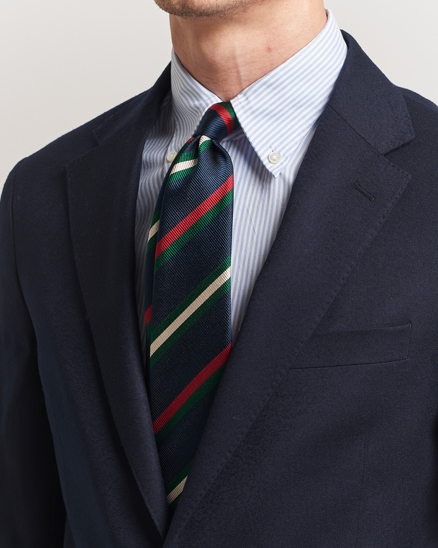 Herre | Drake's Classic Reppe Stripe Silk Tie Navy/Red/Green/White | Drake's | Classic Reppe Stripe Silk Tie Navy/Red/Green/White