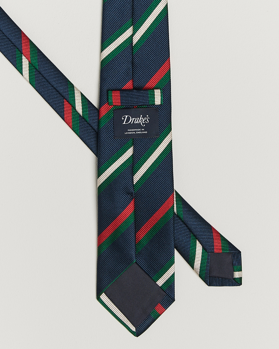 Herre | Drake's Classic Reppe Stripe Silk Tie Navy/Red/Green/White | Drake's | Classic Reppe Stripe Silk Tie Navy/Red/Green/White