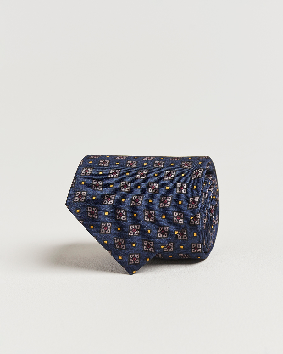 Herre | Drake's Mini Diamond Medallion Silk Twill Tie Navy | Drake's | Mini Diamond Medallion Silk Twill Tie Navy
