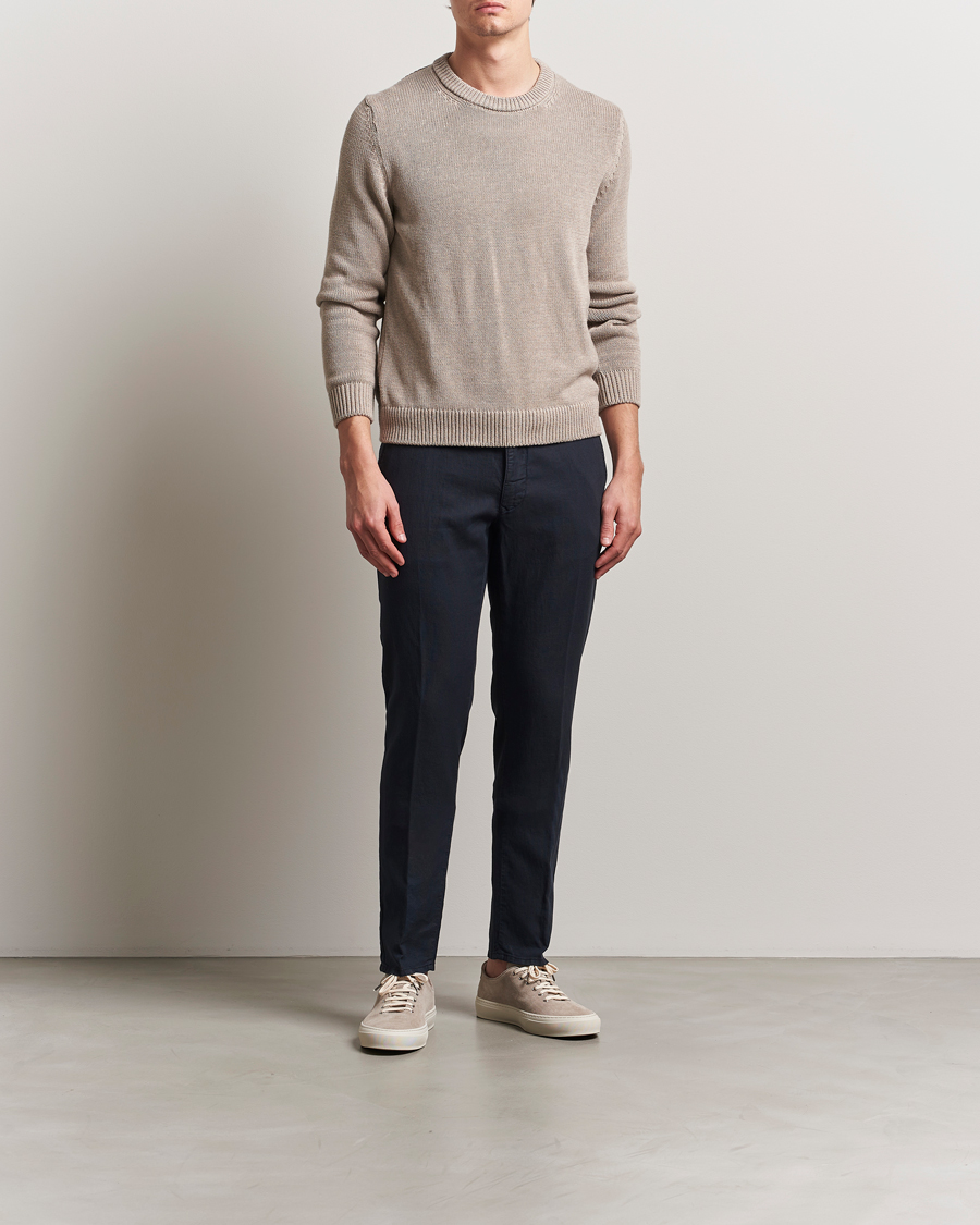 Herre | Bukser | Incotex | Slim Fit Basket Weave Cotton Slacks Navy