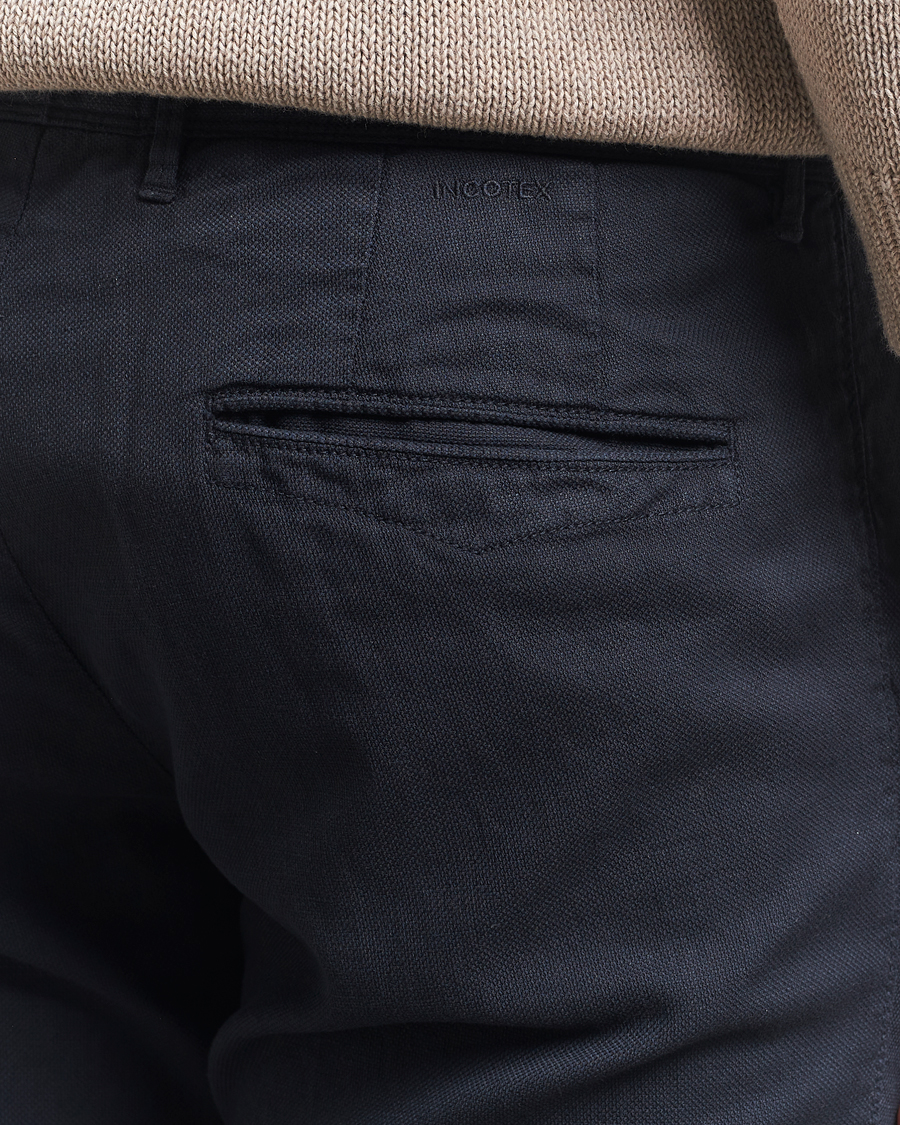 Herre | Bukser | Incotex | Slim Fit Basket Weave Cotton Slacks Navy