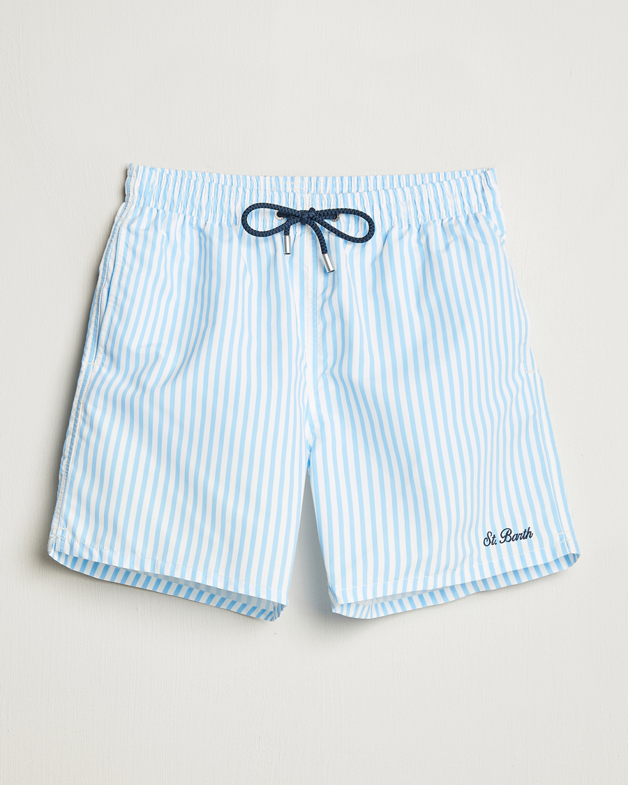 Herre | Badebukser | MC2 Saint Barth | Printed Nylon Swim Shorts Light Blue Stripes