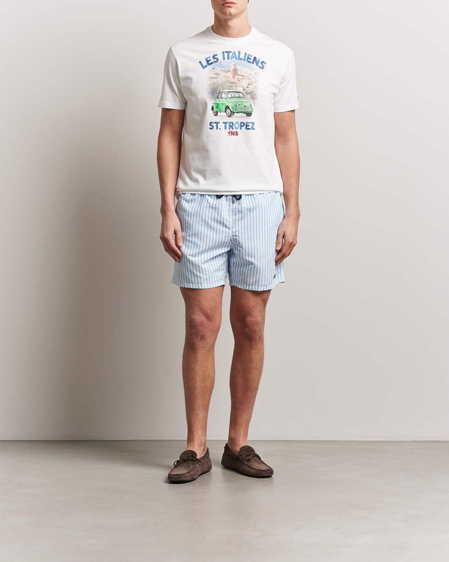 Herre | Badebukser | MC2 Saint Barth | Printed Nylon Swim Shorts Light Blue Stripes