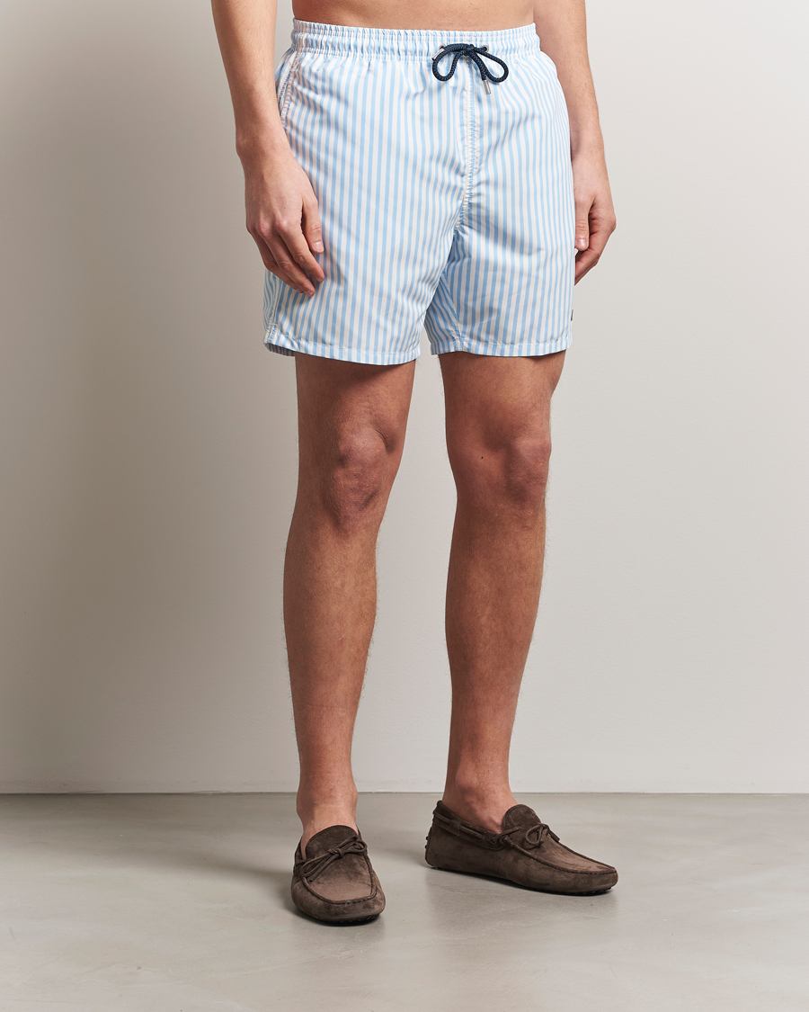 Herre | Badebukser | MC2 Saint Barth | Printed Nylon Swim Shorts Light Blue Stripes