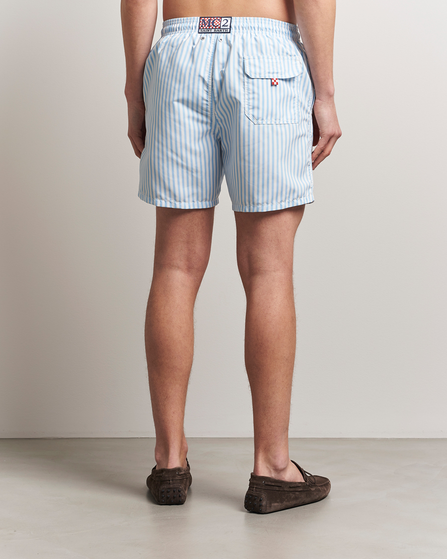 Herre | Badebukser | MC2 Saint Barth | Printed Nylon Swim Shorts Light Blue Stripes