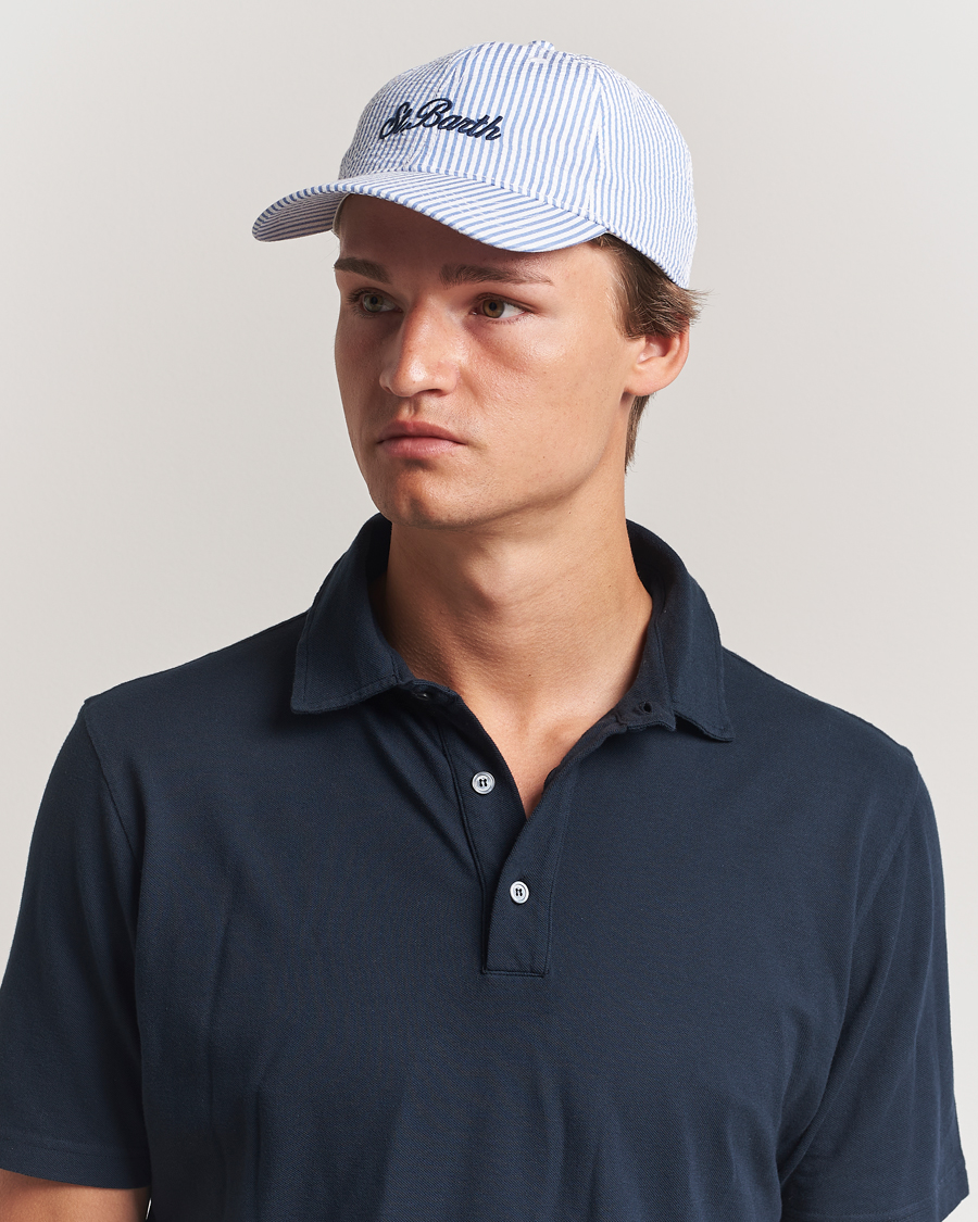 Herre | MC2 Saint Barth Seersucker Baseball Cap Blue Stripes | MC2 Saint Barth | Seersucker Baseball Cap Blue Stripes