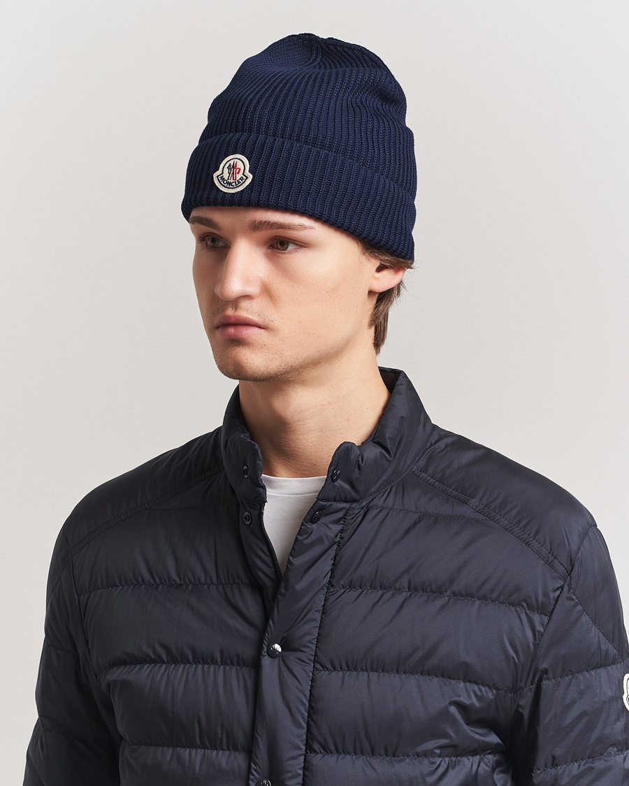 Herre | Huer | Moncler | Ribbed Wool Beanie Navy