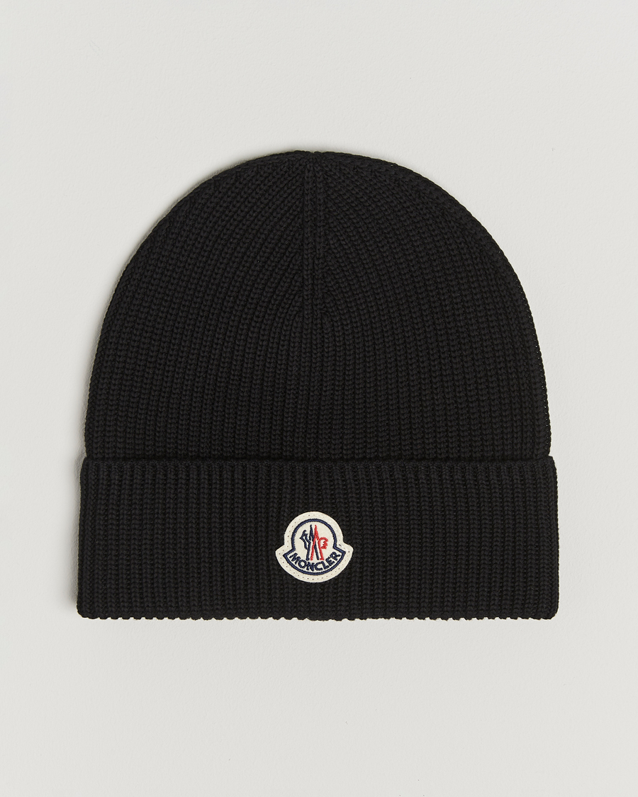 Herre | Moncler Ribbed Wool Beanie Black | Moncler | Ribbed Wool Beanie Black