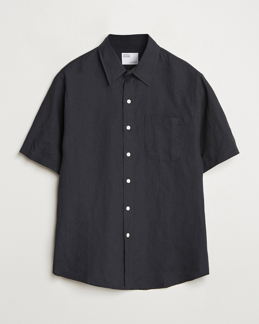 Herre | Skjorter | Colorful Standard | Garment Dyed Linen Short Sleeve Shirt Deep Black