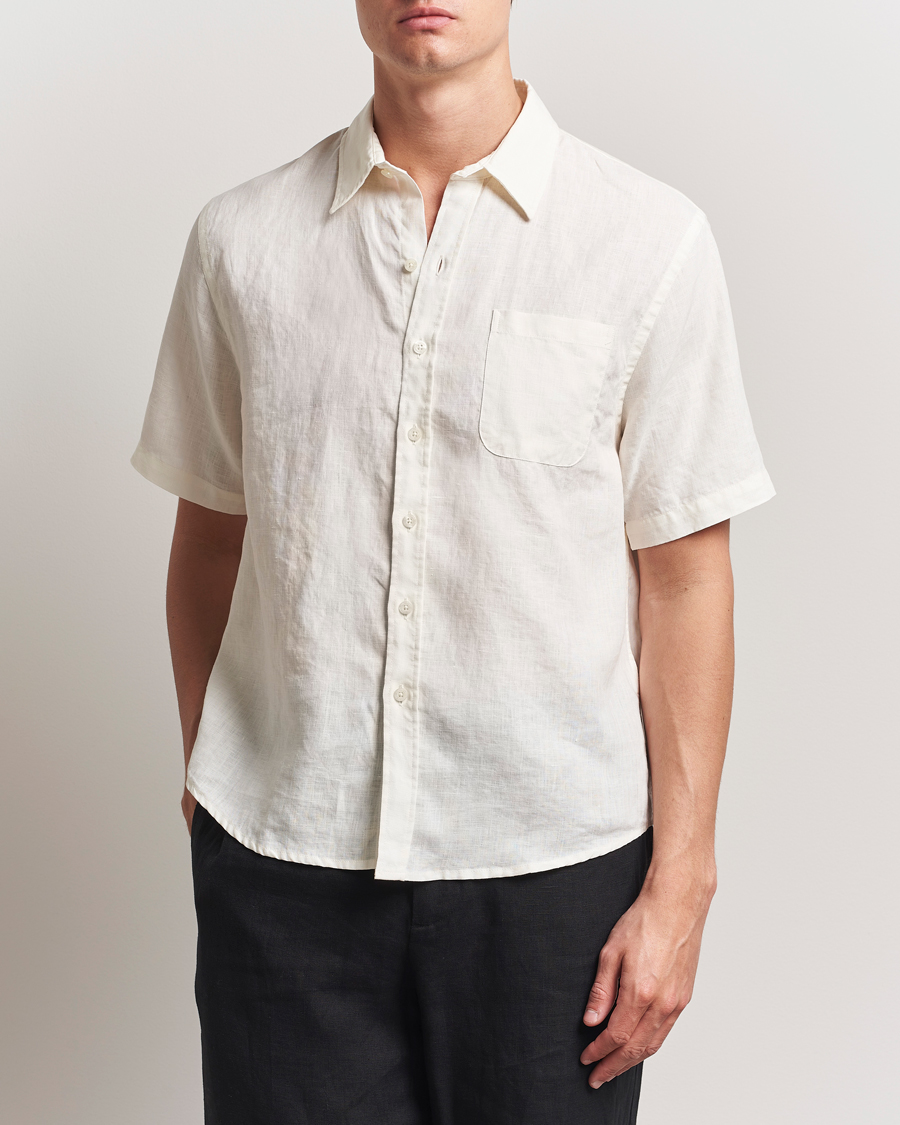 Herre | Skjorter | Colorful Standard | Garment Dyed Linen Short Sleeve Shirt Ivory White