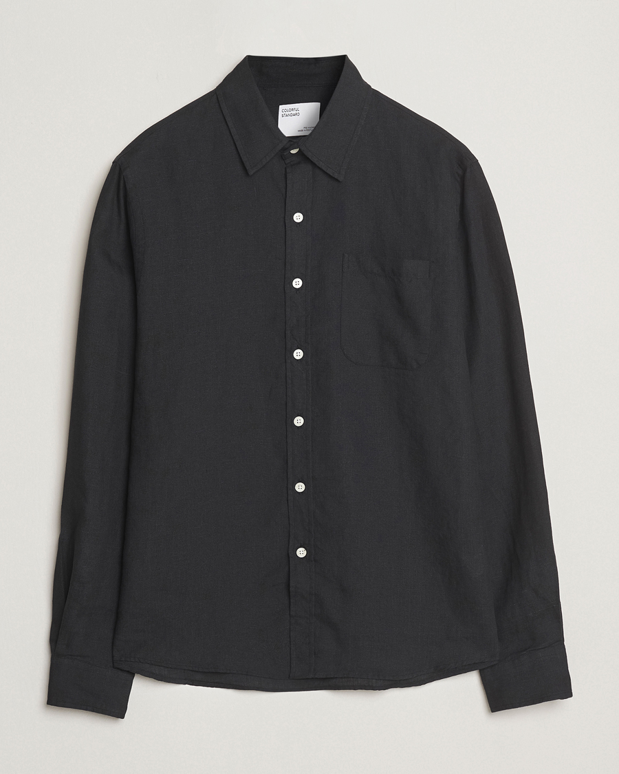 Herre | Skjorter | Colorful Standard | Garment Dyed Linen Shirt Deep Black