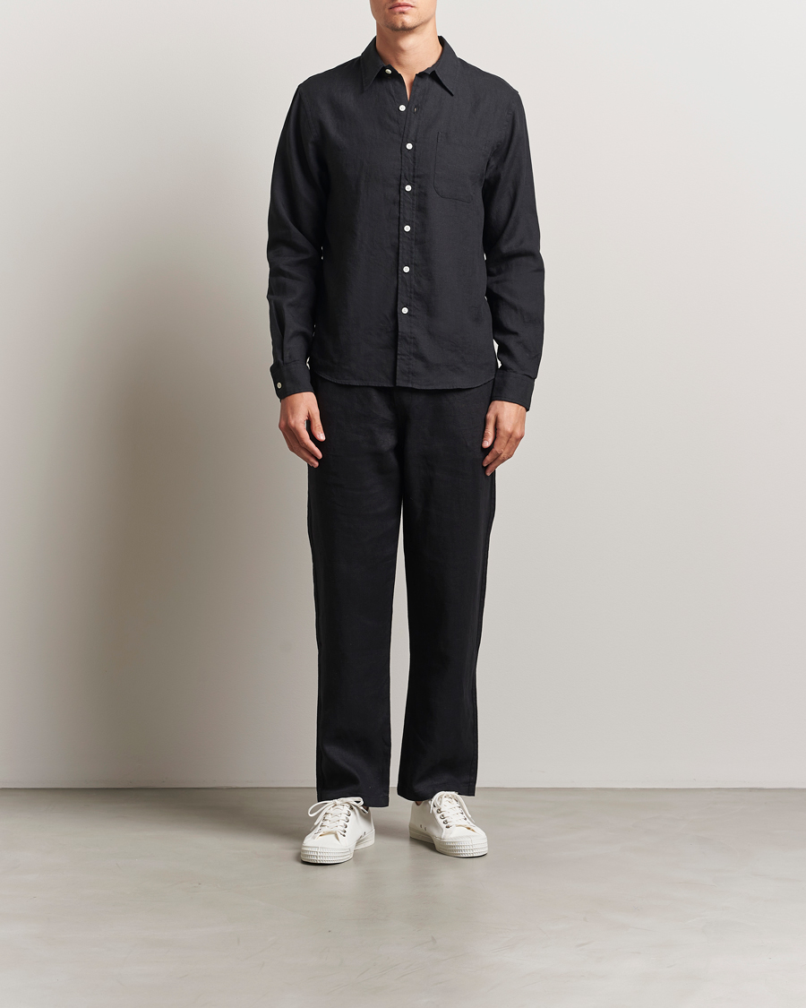 Herre | Skjorter | Colorful Standard | Garment Dyed Linen Shirt Deep Black