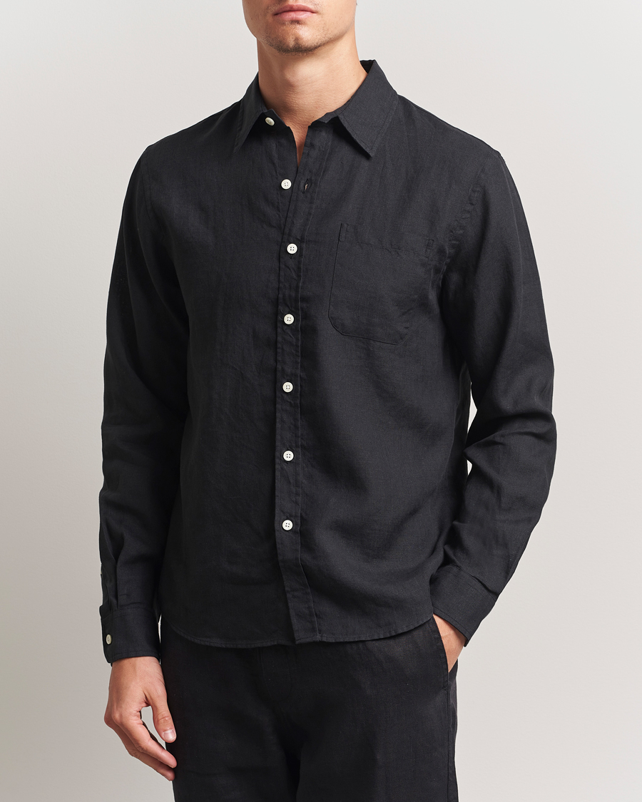 Herre | Skjorter | Colorful Standard | Garment Dyed Linen Shirt Deep Black