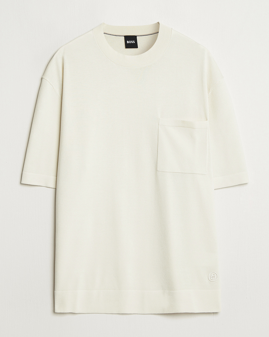 Herre | T-Shirts | BOSS BLACK | Jervaiso Cotton/Silk Knitted T-Shirt Open White