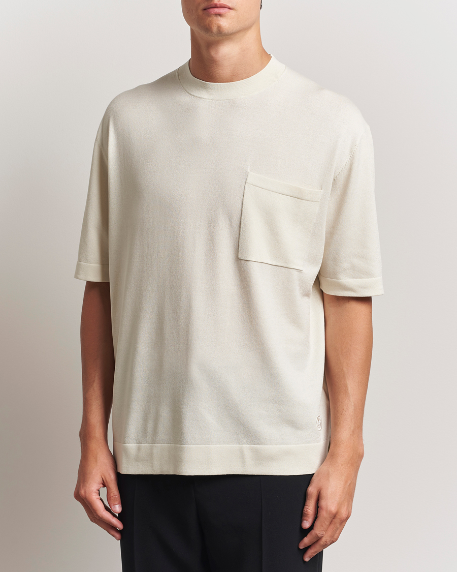 Herre | T-Shirts | BOSS BLACK | Jervaiso Cotton/Silk Knitted T-Shirt Open White