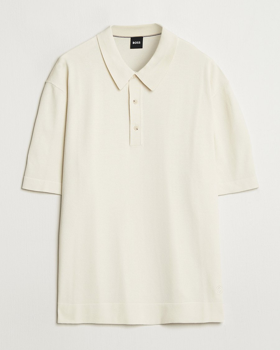Herre | Polotrøjer | BOSS BLACK | Jervasoni Cotton/Silk Knitted Polo Open White