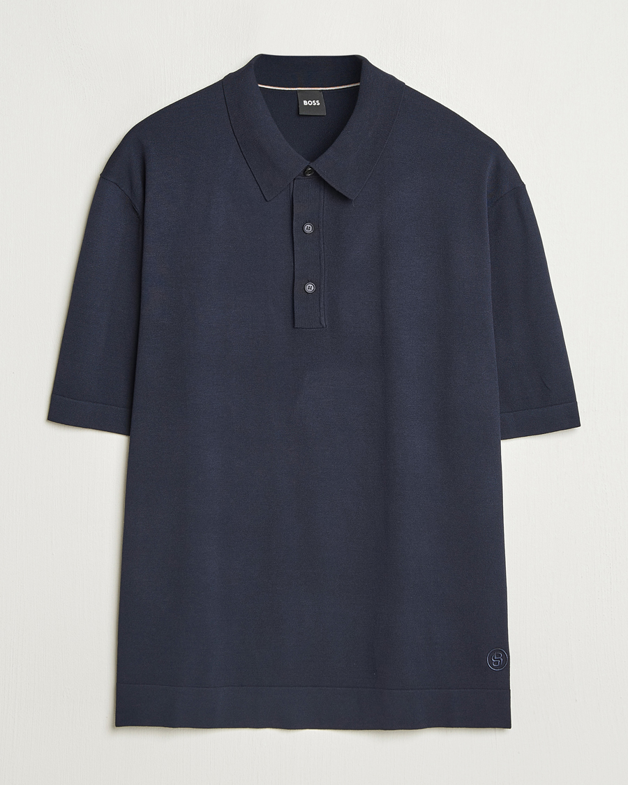 Herre | Polotrøjer | BOSS BLACK | Jervasoni Cotton/Silk Knitted Polo Dark Blue