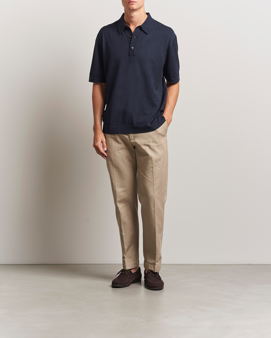 Herre | Polotrøjer | BOSS BLACK | Jervasoni Cotton/Silk Knitted Polo Dark Blue