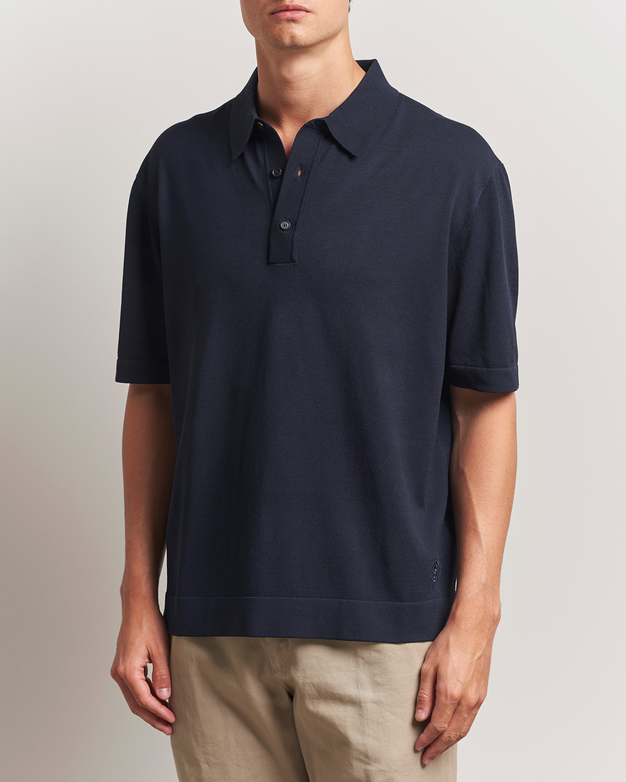 Herre | Polotrøjer | BOSS BLACK | Jervasoni Cotton/Silk Knitted Polo Dark Blue