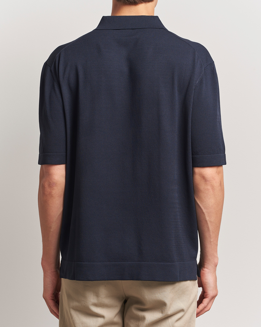 Herre | Polotrøjer | BOSS BLACK | Jervasoni Cotton/Silk Knitted Polo Dark Blue