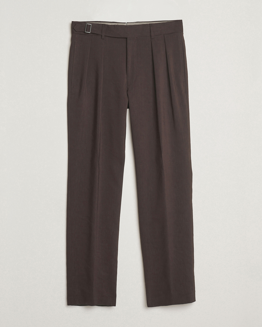 Herre | Bukser | BOSS CAMEL | Port Linen Double Pleated Trousers Dark Brown