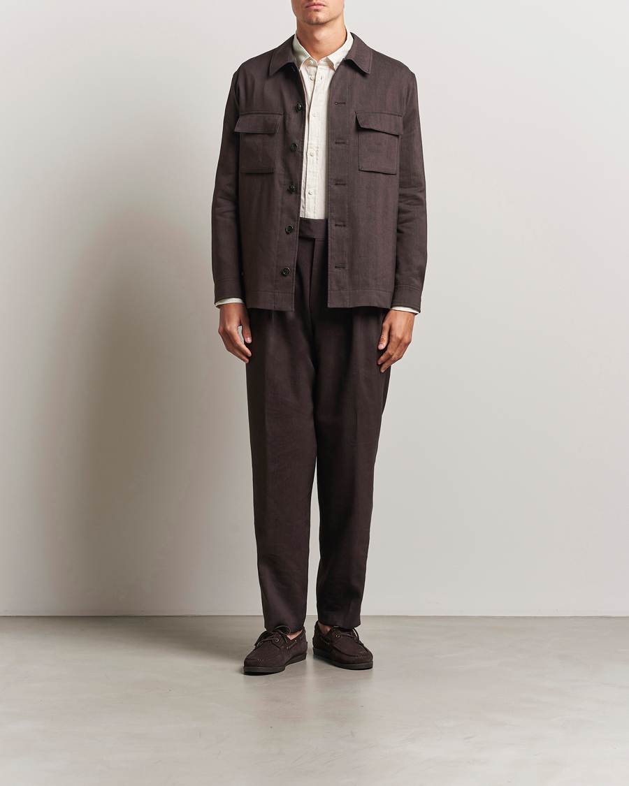 Herre | Bukser | BOSS CAMEL | Port Linen Double Pleated Trousers Dark Brown